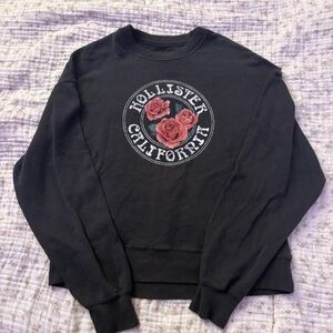 Hollister Black Long Sleeve Tee with Red Rose Design
